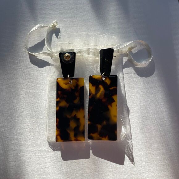 Brand New Tortoise Shell Long Dangle Earrings - Picture 3 of 8